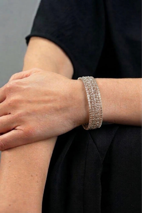 Mini Classic Bracelet model S silvered & pearls
