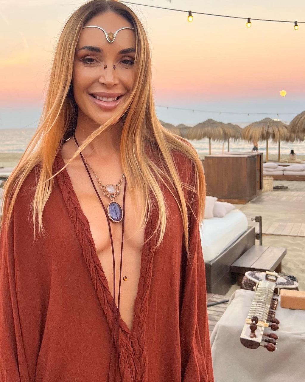 ΞLΞMΞNT Collier macrame améthyste y cristal