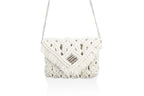 handmade Bali macrame bag pochette ecru chain zoom face