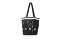 handmade bali grand modele big version luxury  macrame shopper tote bag black version face silvered tubes