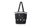 handmade bali grand modele big version luxury  macrame shopper tote bag black version face silvered tubes