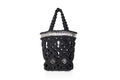 handmade bali petit modele small version luxury macrame shopper tote bag black version face silvered tubes