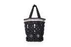 handmade bali petit modele small version luxury macrame shopper tote bag black version face silvered tubes