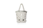 handmade bali petit modele small version luxury macrame shopper tote bag ecru version face silvered tubes