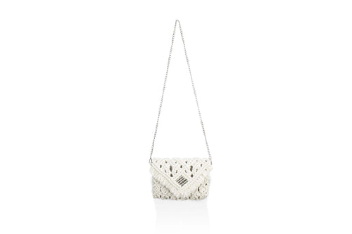 handmade Bali macrame bag pochette ecru chain face