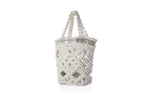 handmade bali petit modele small version luxury macrame shopper tote bag ecru version profil silvered tubes