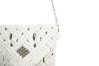 handmade Bali macrame bag pochette ecru chain zoom quarter