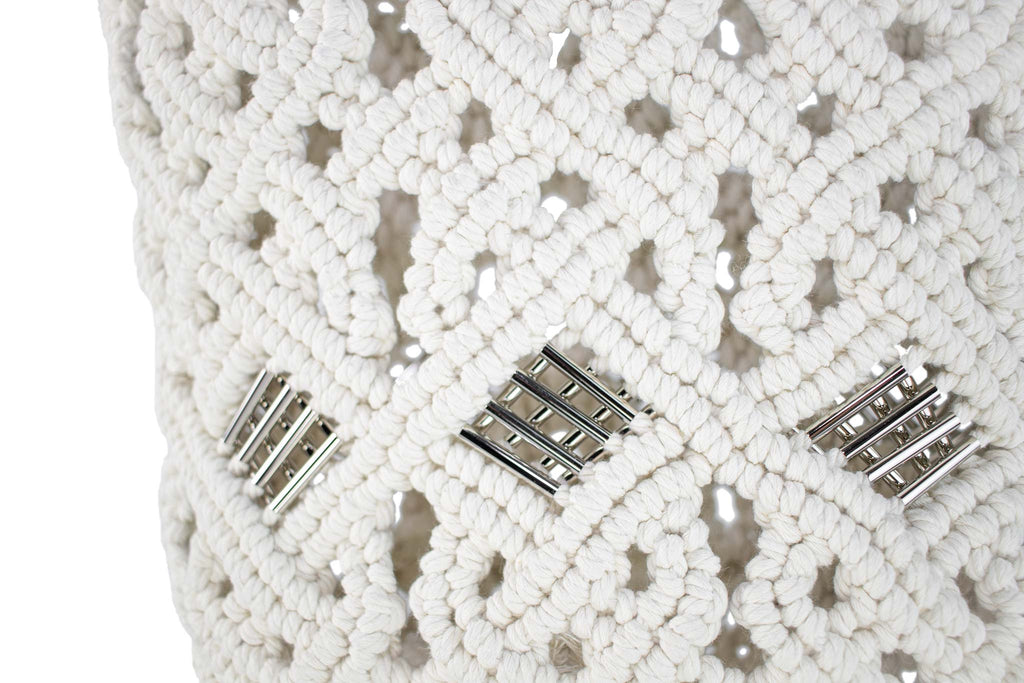 handmade bali grand modele big version luxury  macrame shopper tote bag ecru version zoom silvered tubes