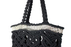 handmade bali grand modele big version luxury  macrame shopper tote bag black version zoom line silvered tubes